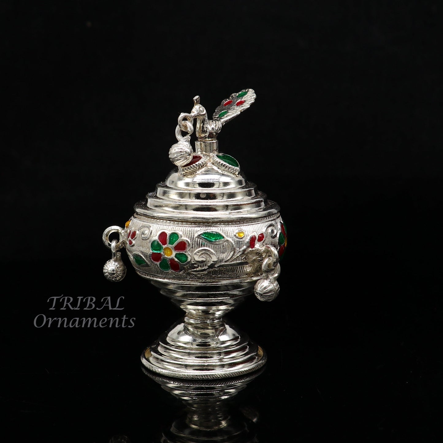 925 sterling silver trinket box, kumkum box/ casket box bridal enamel jewelry box collection, container box, jewelry box gifting art stb711 - TRIBAL ORNAMENTS