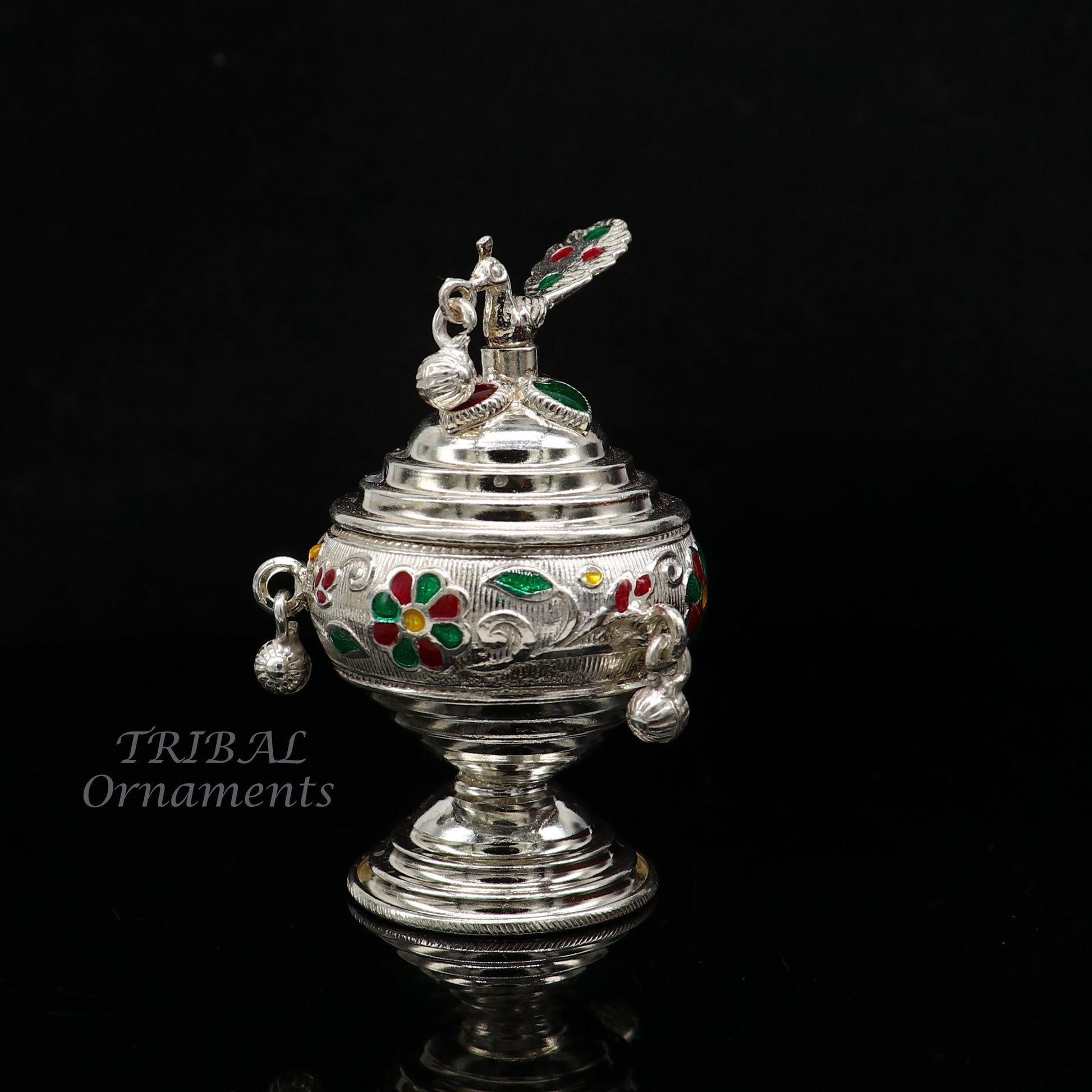 925 sterling silver trinket box, kumkum box/ casket box bridal enamel jewelry box collection, container box, jewelry box gifting art stb711 - TRIBAL ORNAMENTS
