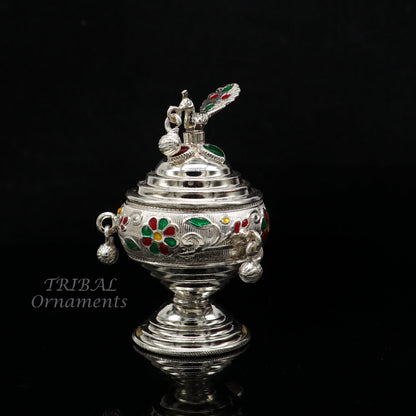 925 sterling silver trinket box, kumkum box/ casket box bridal enamel jewelry box collection, container box, jewelry box gifting art stb711 - TRIBAL ORNAMENTS