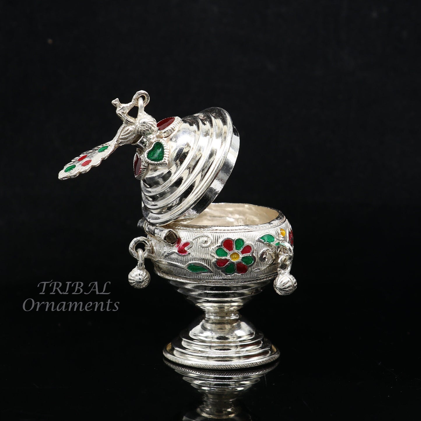 925 sterling silver trinket box, kumkum box/ casket box bridal enamel jewelry box collection, container box, jewelry box gifting art stb711 - TRIBAL ORNAMENTS