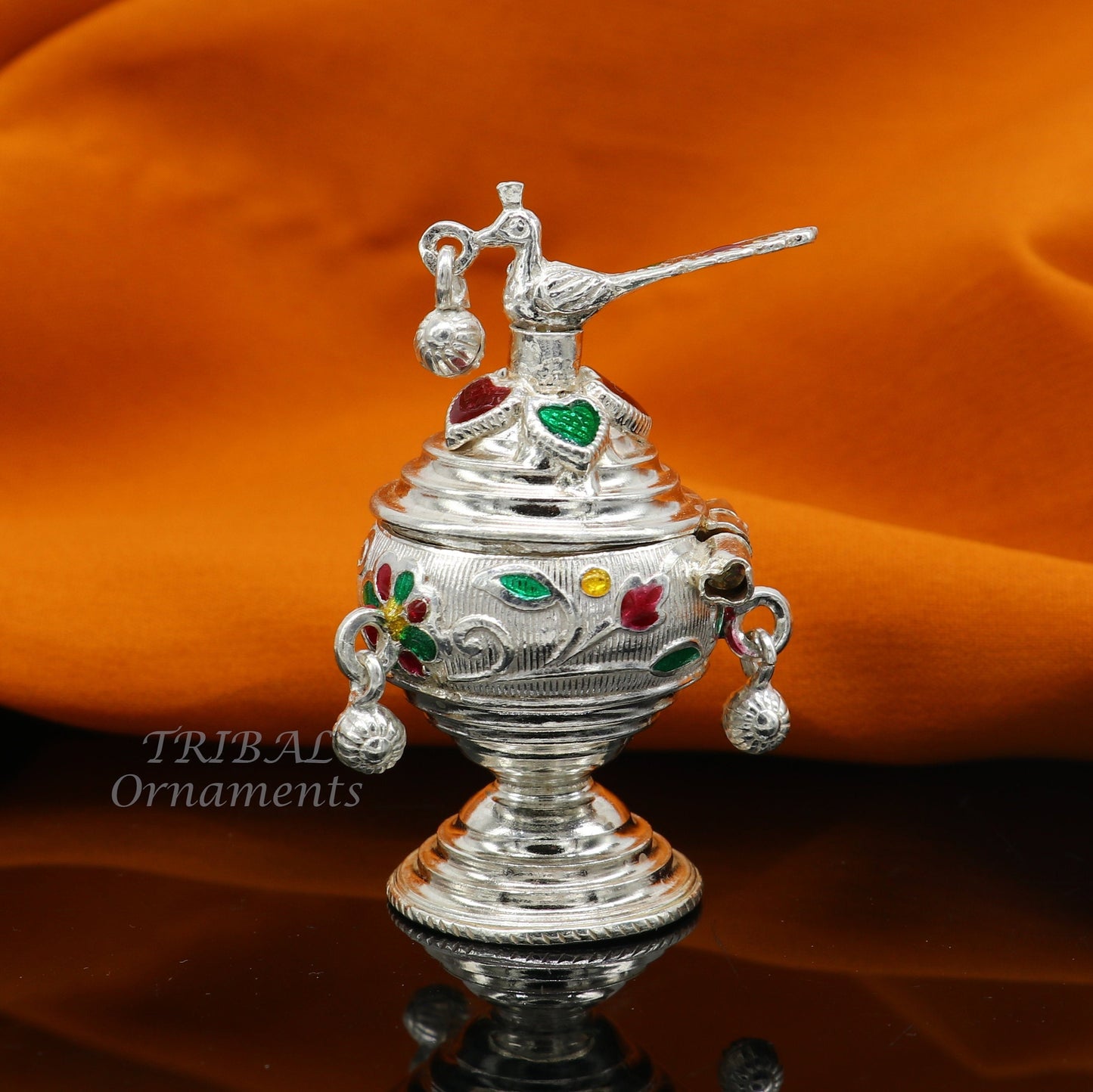 925 sterling silver trinket box, kumkum box/ casket box bridal enamel jewelry box collection, container box, jewelry box gifting art stb712 - TRIBAL ORNAMENTS