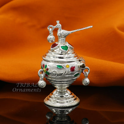 925 sterling silver trinket box, kumkum box/ casket box bridal enamel jewelry box collection, container box, jewelry box gifting art stb712 - TRIBAL ORNAMENTS