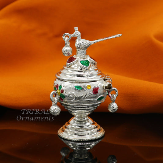 925 sterling silver trinket box, kumkum box/ casket box bridal enamel jewelry box collection, container box, jewelry box gifting art stb712 - TRIBAL ORNAMENTS