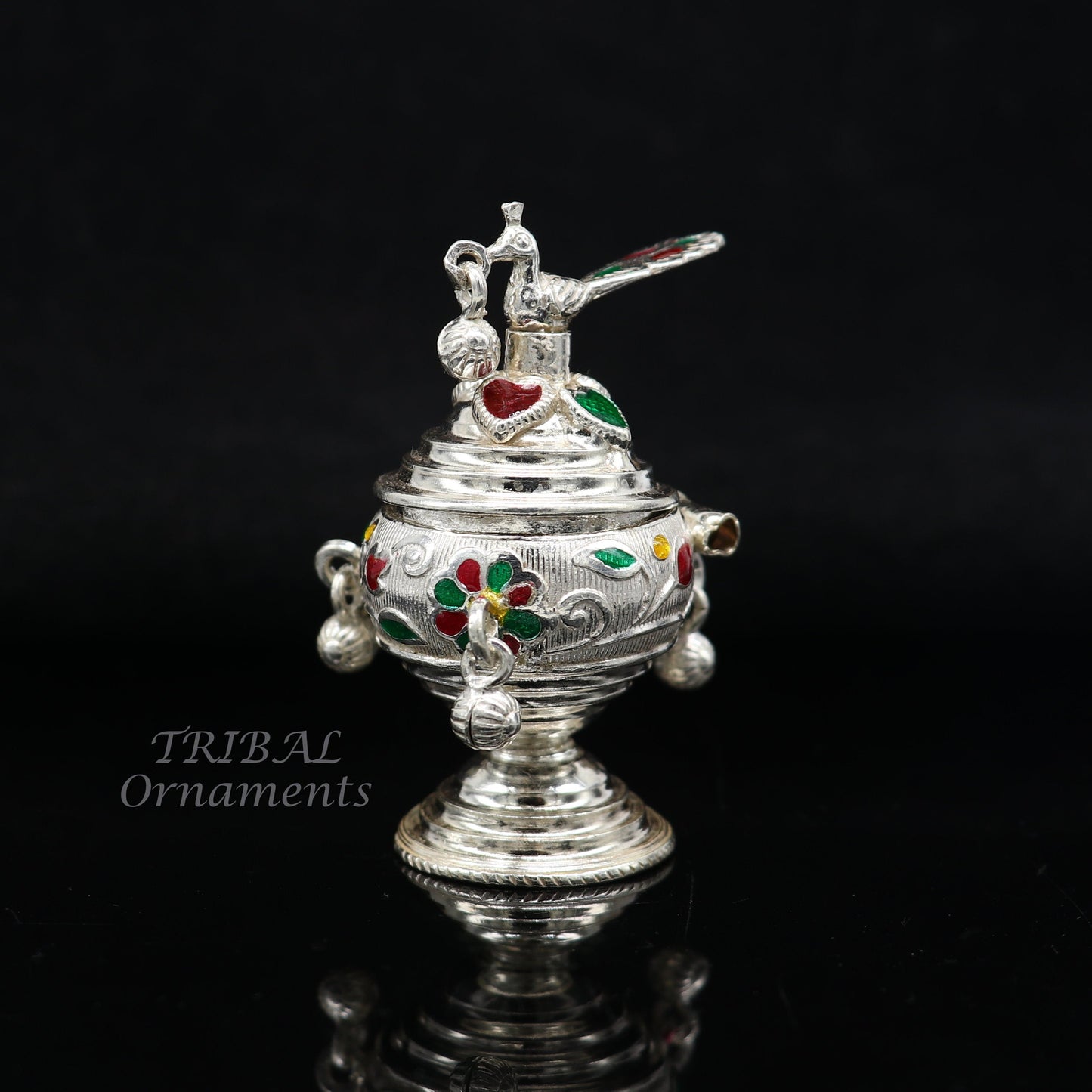 925 sterling silver trinket box, kumkum box/ casket box bridal enamel jewelry box collection, container box, jewelry box gifting art stb712 - TRIBAL ORNAMENTS