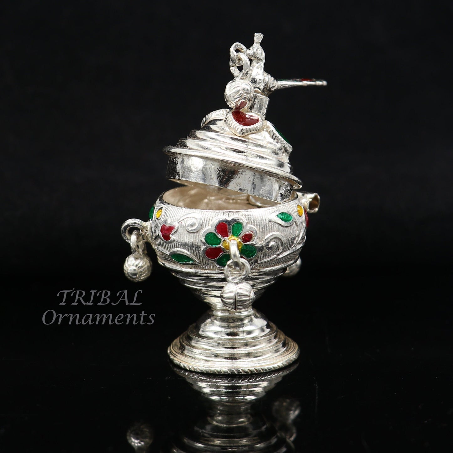 925 sterling silver trinket box, kumkum box/ casket box bridal enamel jewelry box collection, container box, jewelry box gifting art stb712 - TRIBAL ORNAMENTS