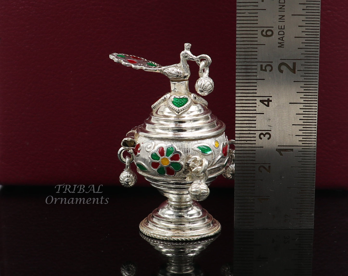 925 sterling silver trinket box, kumkum box/ casket box bridal enamel jewelry box collection, container box, jewelry box gifting art stb712 - TRIBAL ORNAMENTS