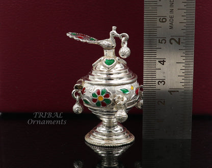 925 sterling silver trinket box, kumkum box/ casket box bridal enamel jewelry box collection, container box, jewelry box gifting art stb712 - TRIBAL ORNAMENTS