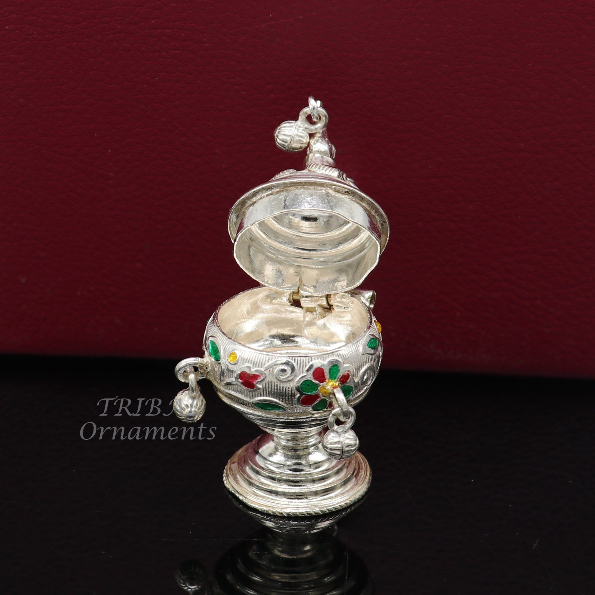 925 sterling silver trinket box, kumkum box/ casket box bridal enamel jewelry box collection, container box, jewelry box gifting art stb712 - TRIBAL ORNAMENTS