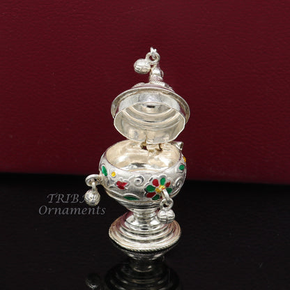 925 sterling silver trinket box, kumkum box/ casket box bridal enamel jewelry box collection, container box, jewelry box gifting art stb712 - TRIBAL ORNAMENTS