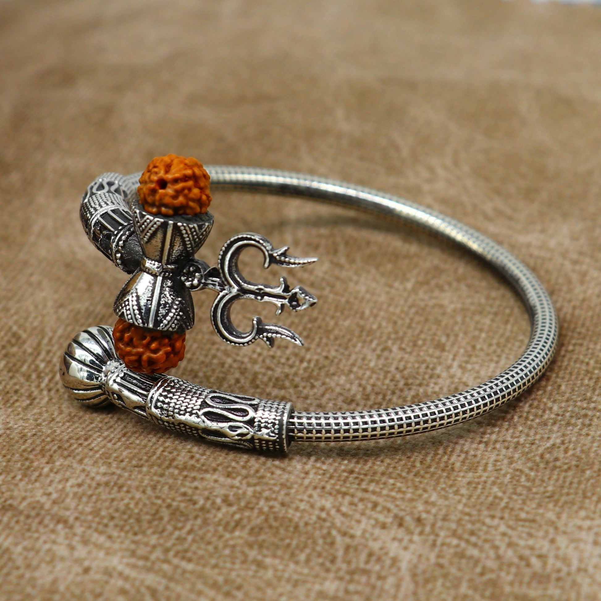 Awesome 925 sterling silver handmade customized lord shiva trident trishul bangle bracelet kada with rudraksha unisex gifting jewelry nsk353 - TRIBAL ORNAMENTS