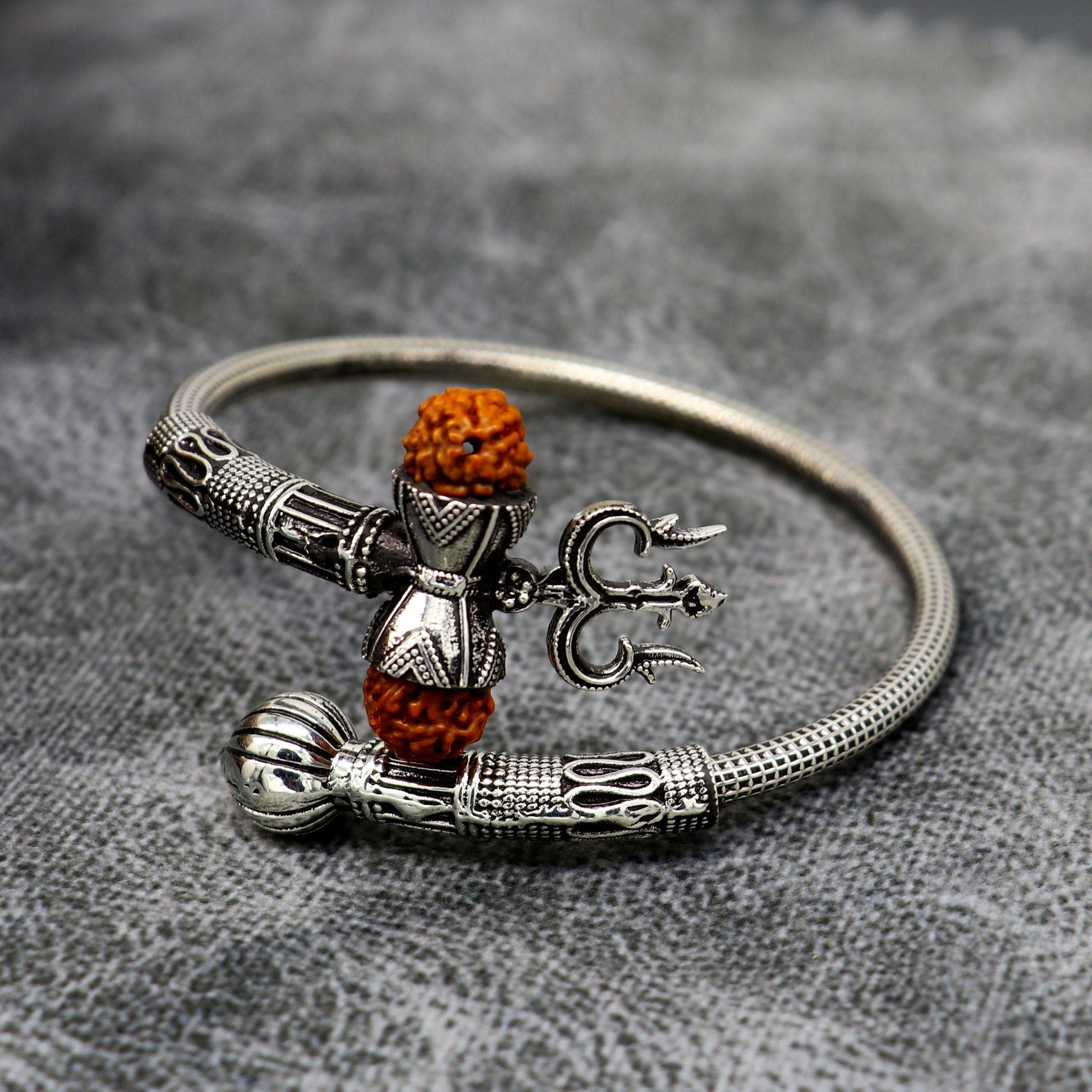Awesome 925 sterling silver handmade customized lord shiva trident trishul bangle bracelet kada with rudraksha unisex gifting jewelry nsk353 - TRIBAL ORNAMENTS