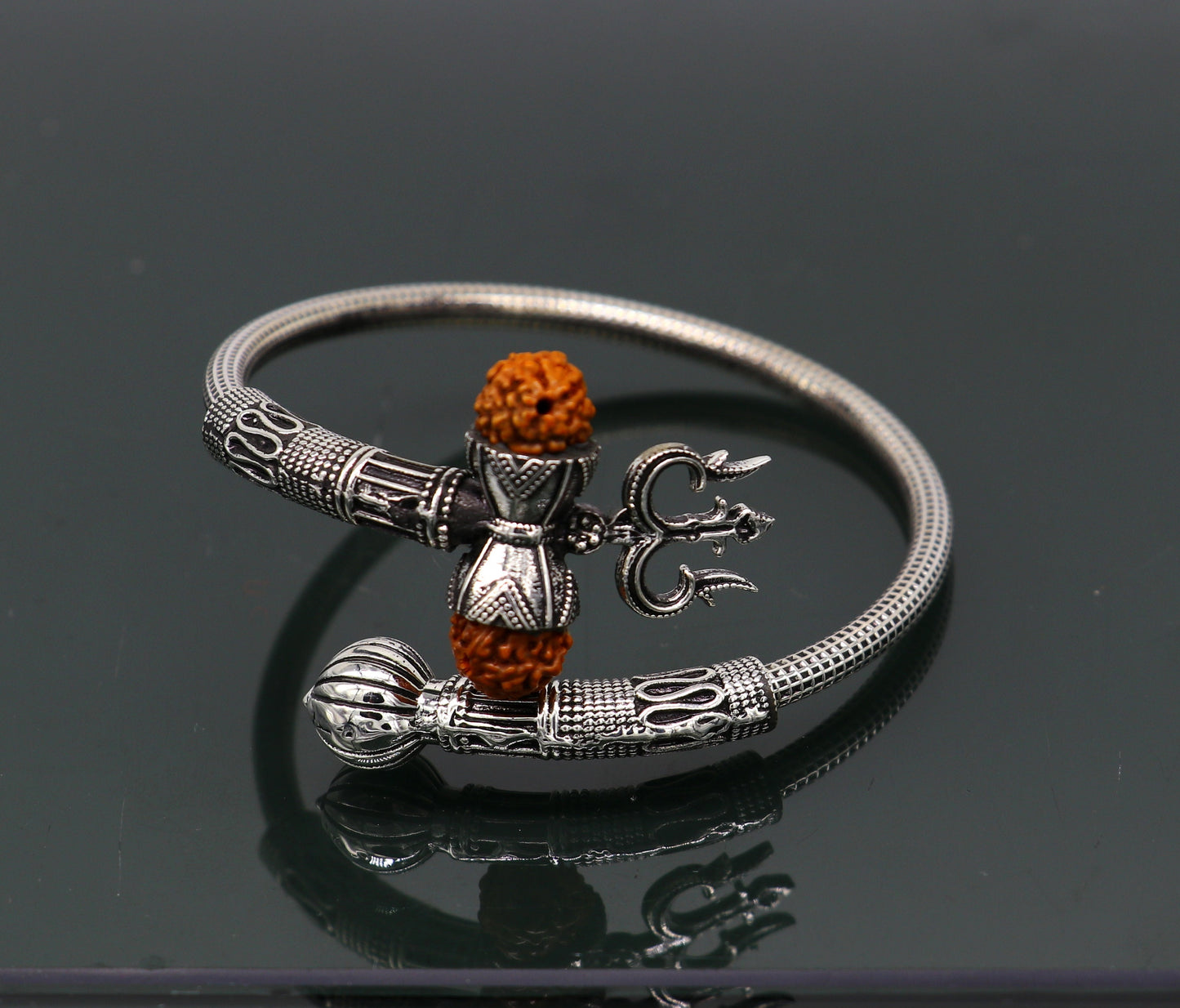 Awesome 925 sterling silver handmade customized lord shiva trident trishul bangle bracelet kada with rudraksha unisex gifting jewelry nsk353 - TRIBAL ORNAMENTS