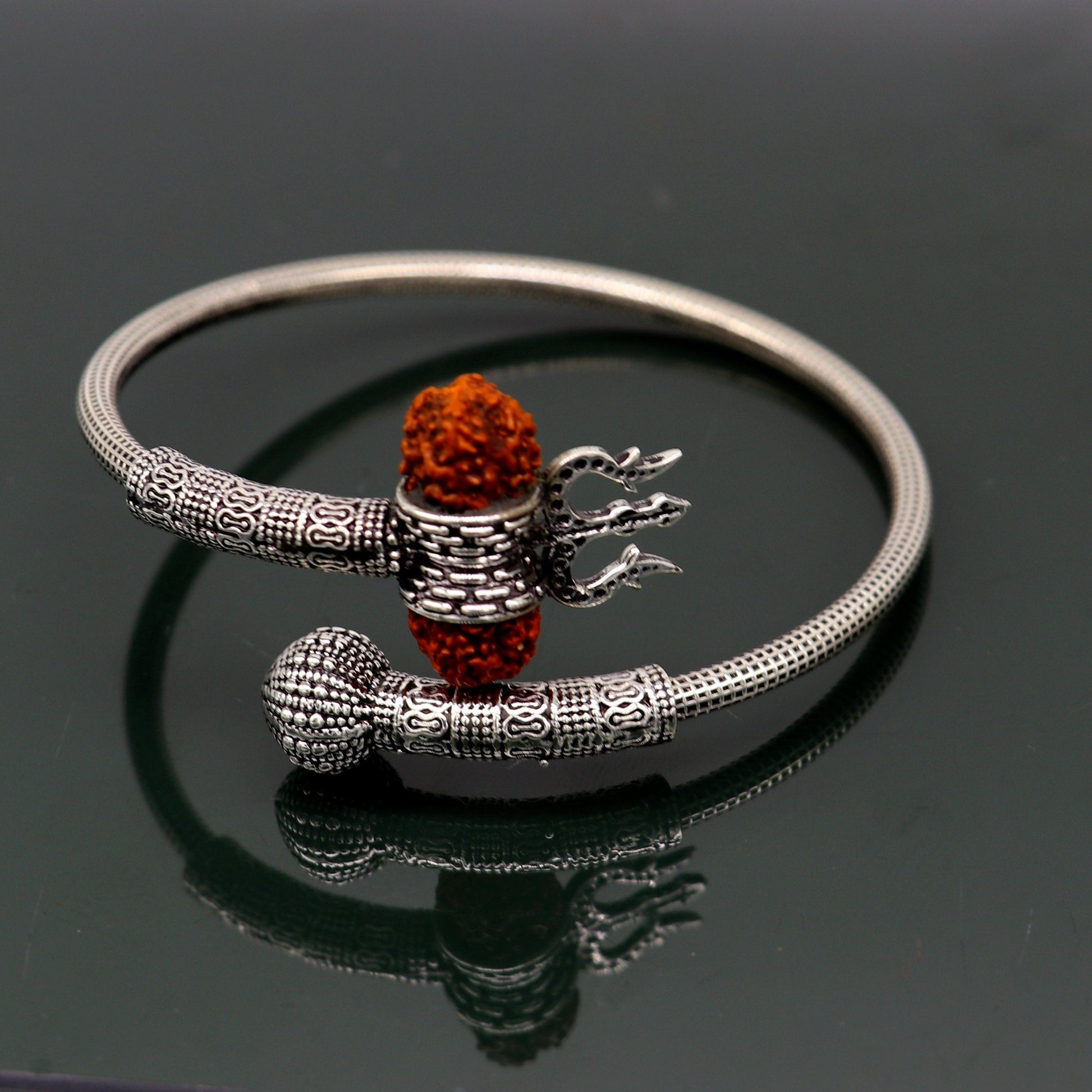 Lord Shiva trident vintage design 925 sterling silver customized lord shiva trident trishul bangle bracelet kada Rudraksha jewelry nsk355 - TRIBAL ORNAMENTS