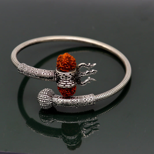 Lord Shiva trident vintage design 925 sterling silver customized lord shiva trident trishul bangle bracelet kada Rudraksha jewelry nsk355 - TRIBAL ORNAMENTS