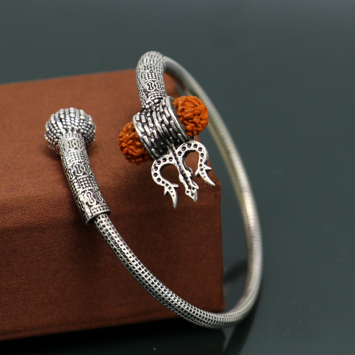 Lord Shiva trident vintage design 925 sterling silver customized lord shiva trident trishul bangle bracelet kada Rudraksha jewelry nsk355 - TRIBAL ORNAMENTS
