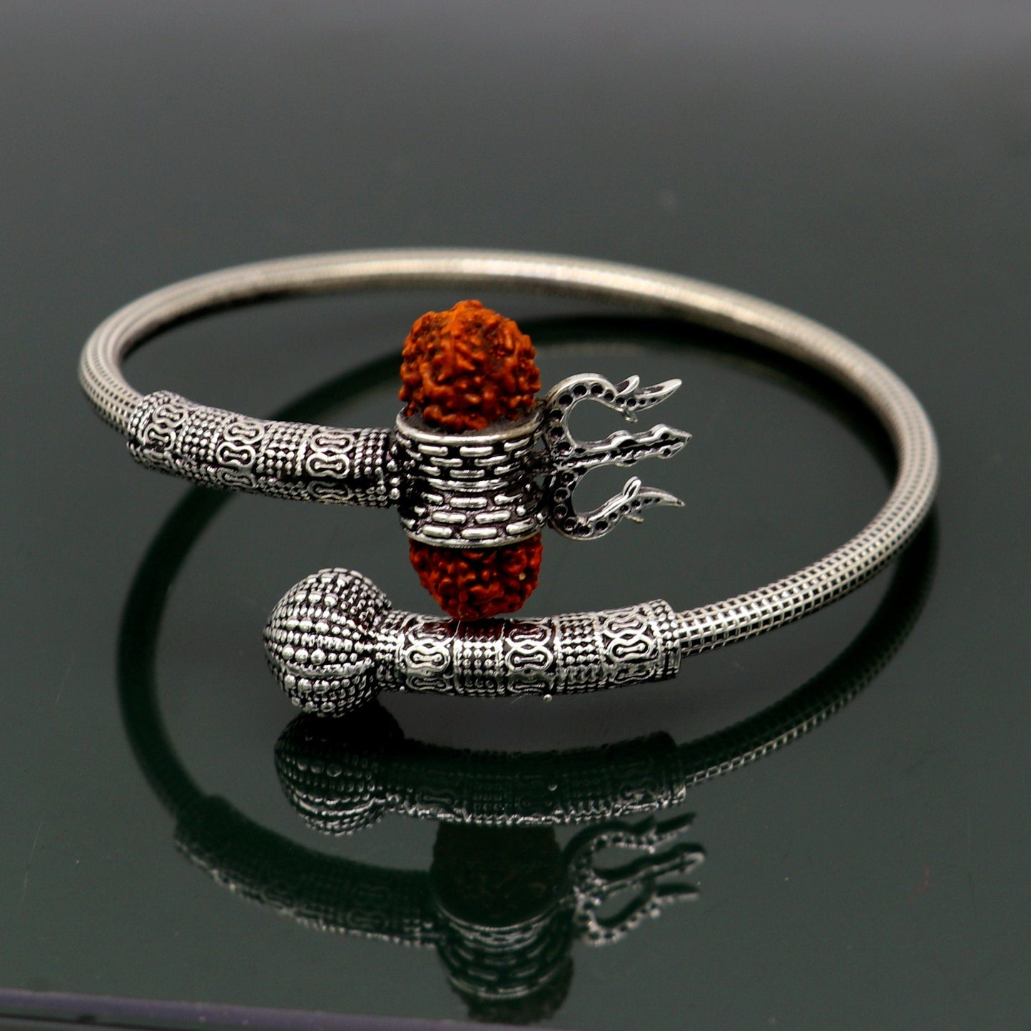 Lord Shiva trident vintage design 925 sterling silver customized lord shiva trident trishul bangle bracelet kada Rudraksha jewelry nsk355 - TRIBAL ORNAMENTS