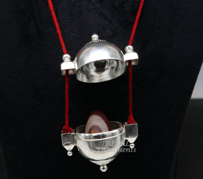 Sterling silver handmade vintage style lord Shiva lingam box pendant, unique stylish box pendant, casket box south india jewelry nsp553 - TRIBAL ORNAMENTS