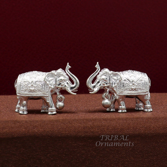 Divine 925 Sterling silver Divine Elephant statues, puja articles figurines, best silver article for your homes wealth and prosperity art570 - TRIBAL ORNAMENTS