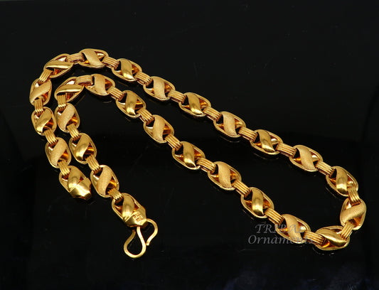 22k yellow gold handmade fabulous Lotus chain necklace excellent gold men's boy's chain certified unique handmade  gifting jewelry ch566 - TRIBAL ORNAMENTS