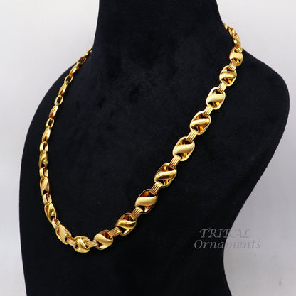22K yellow gold handmade lotus chain necklace with 916 hallmark, suitable for men and boys, 20-26 inch custom sizes.