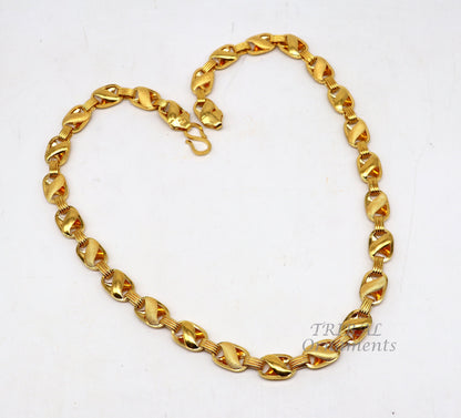 22K yellow gold handmade lotus chain necklace with 916 hallmark, men's and boys' luxury jewelry, custom sizes 20-26 inches