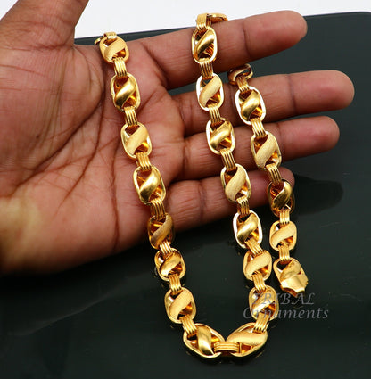 22K yellow gold handmade lotus chain necklace with 916 hallmark, mens and boys luxury jewelry, custom sizes 20-26 inches.