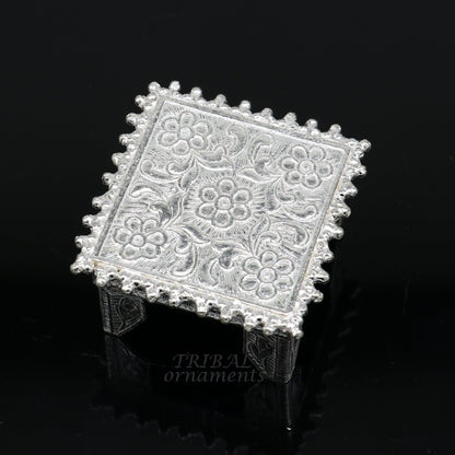 Vintage 1.6-inch sterling silver square-shaped handmade puja utensil from TribalOrnaments, ideal for home temple rituals.