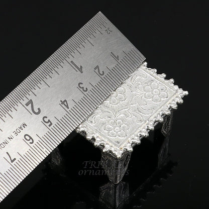 Vintage 1.6-inch sterling silver square-shaped handmade puja utensil by TribalOrnaments, perfect for temple or home altar decor.