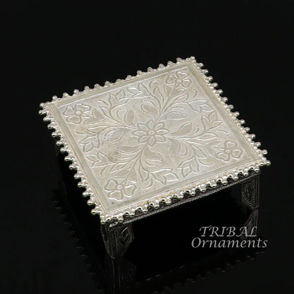 Sterling silver handmade small square puja utensil from TribalOrnaments with vintage design for home temple decor and worship.