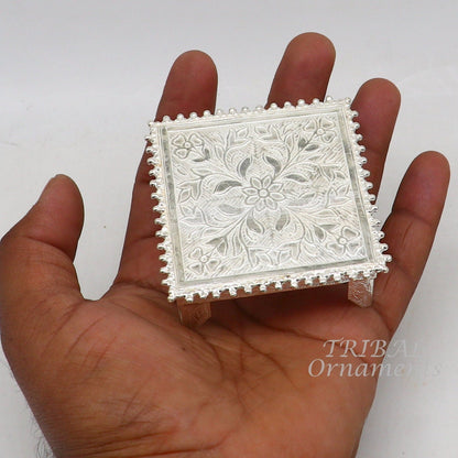 Vintage 2.5-inch sterling silver square-shaped puja utensil by TribalOrnaments, handmade, ideal for home temple or altar decor.