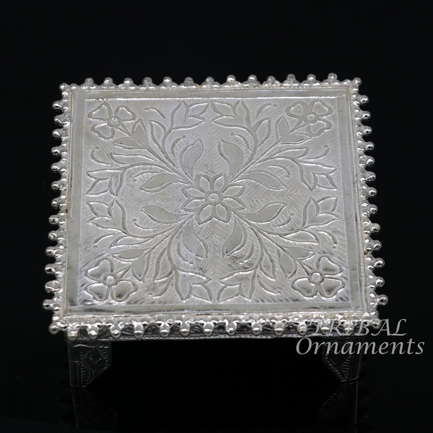 Sterling silver handmade small square puja utensil by TribalOrnaments, vintage design for home temple and religious rituals.