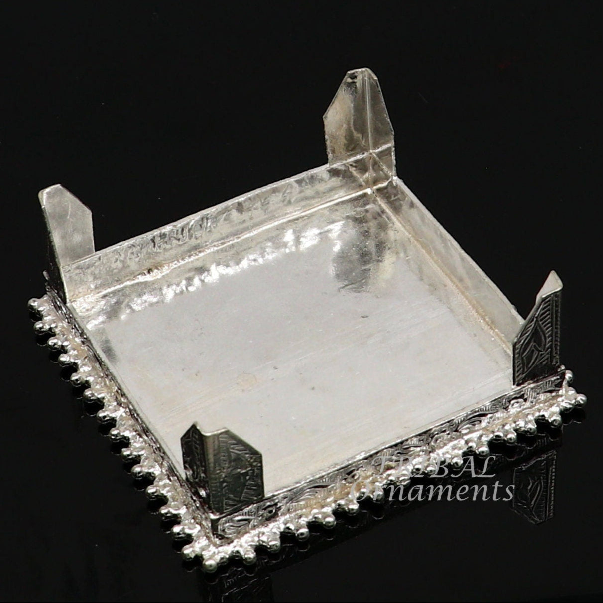 Vintage 2.5-inch sterling silver handmade square-shaped puja utensil by TribalOrnaments, ideal for temple and home prayer rituals.