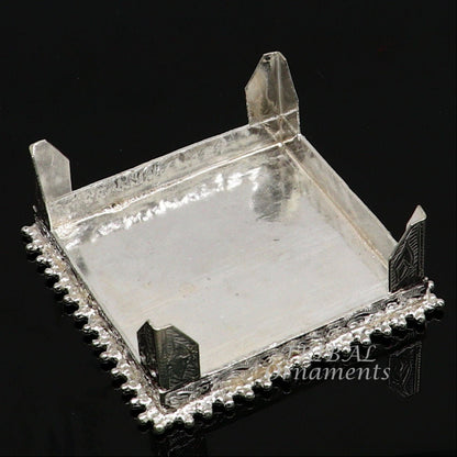 Vintage 2.5-inch sterling silver handmade square-shaped puja utensil by TribalOrnaments, ideal for temple and home prayer rituals.