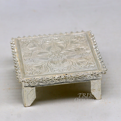 Sterling silver 2.5-inch vintage square-shaped handmade temple puja utensil for home worship, crafted by TribalOrnaments.