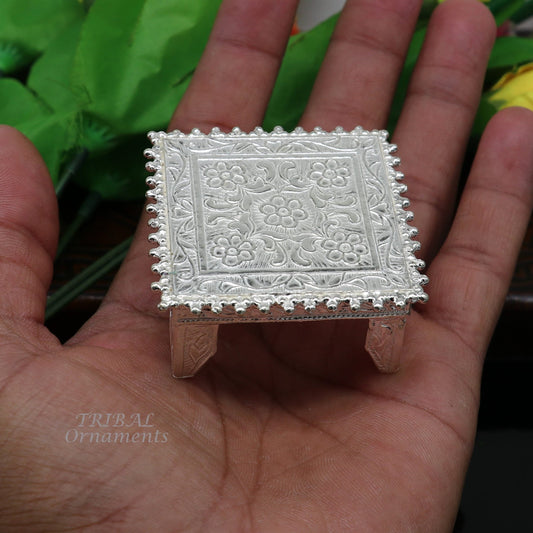 Vintage sterling silver handmade small square table puja utensil by TribalOrnaments, ideal for home temple and puja rituals.
