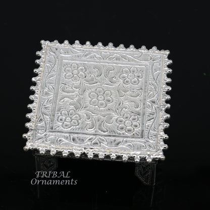 Vintage sterling silver small square table bazot by TribalOrnaments, handcrafted puja utensil for home temple decor.
