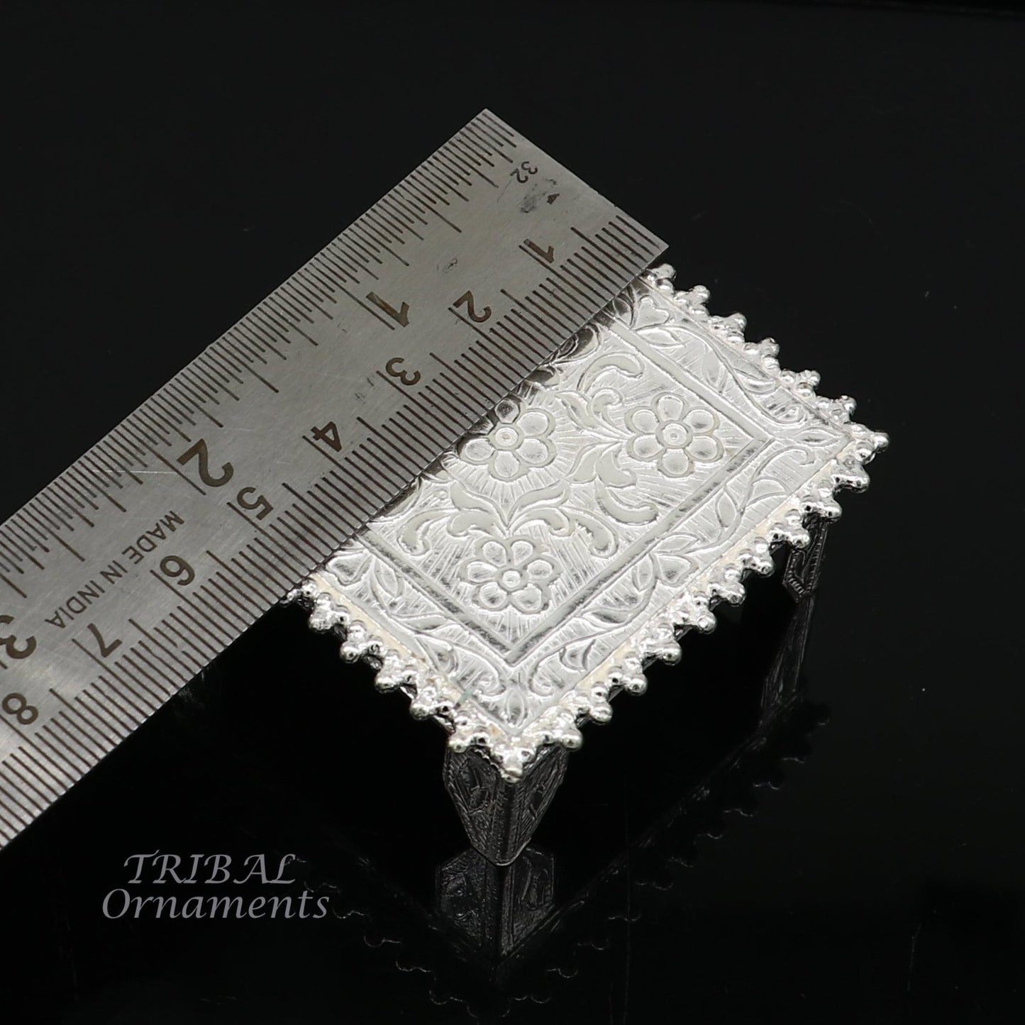 Vintage sterling silver square-shaped puja utensil by TribalOrnaments, handmade for home temple and altar use.