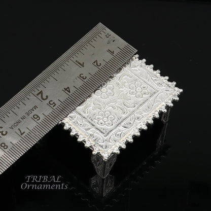 Vintage sterling silver square-shaped puja utensil by TribalOrnaments, handmade for home temple and altar use.