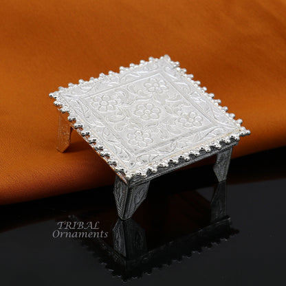 Vintage sterling silver small square table puja bowl by TribalOrnaments, handmade home temple utensil with intricate design.