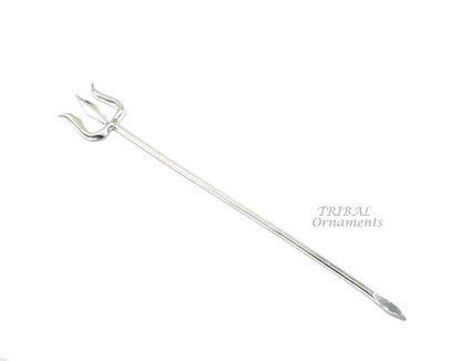 6-inch sterling silver Divine Lord Trident, Indian goddess and god accessories, traditional Trishul for puja rituals.