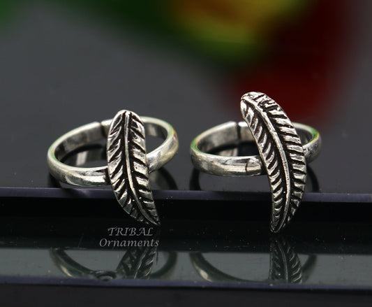 925 sterling silver amazing leaf design handmade toe ring, toe band stylish modern women's brides jewelry, india traditional jewelry ytr47 - TRIBAL ORNAMENTS