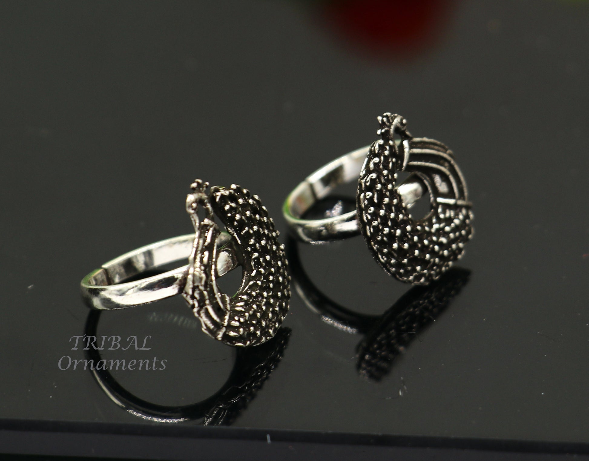 925 sterling silver elegant peacock design handmade toe ring, toe band stylish women's brides jewelry, india traditional jewelry ytr46 - TRIBAL ORNAMENTS