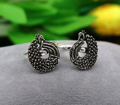 925 sterling silver elegant peacock design handmade toe ring, toe band stylish women's brides jewelry, india traditional jewelry ytr46 - TRIBAL ORNAMENTS
