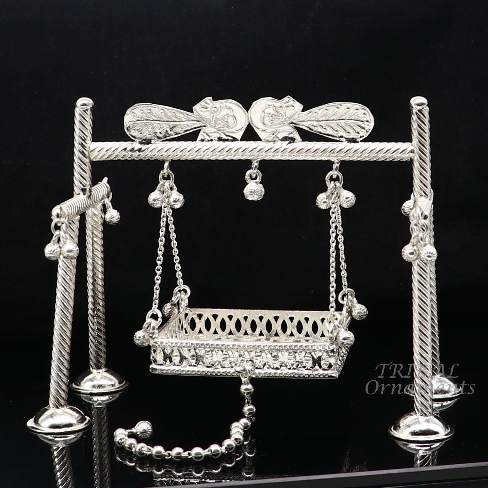 925 Sterling silver handmade Bal Gopala jhula, little Krishna swing, child krishan palana, silver jhula, laddu gopal jhula, silver art su942 - TRIBAL ORNAMENTS