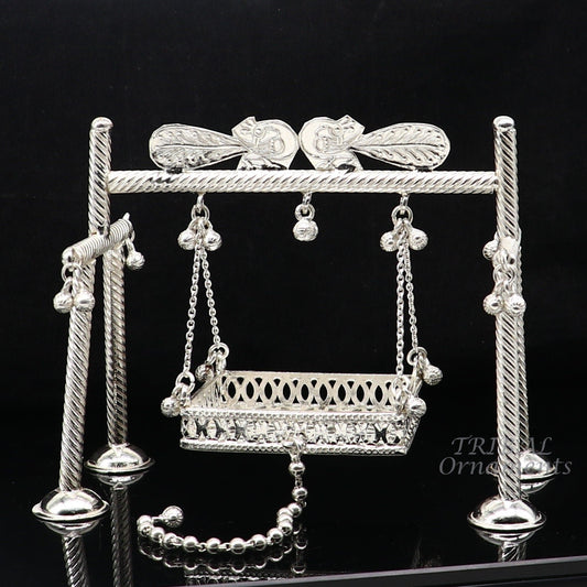 925 Sterling silver handmade Bal Gopala jhula, little Krishna swing, child krishan palana, silver jhula, laddu gopal jhula, silver art su942 - TRIBAL ORNAMENTS