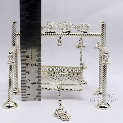 925 Sterling silver handmade Bal Gopala jhula, Little Krishna swing with detailed silver craftsmanship for child Krishna palana.