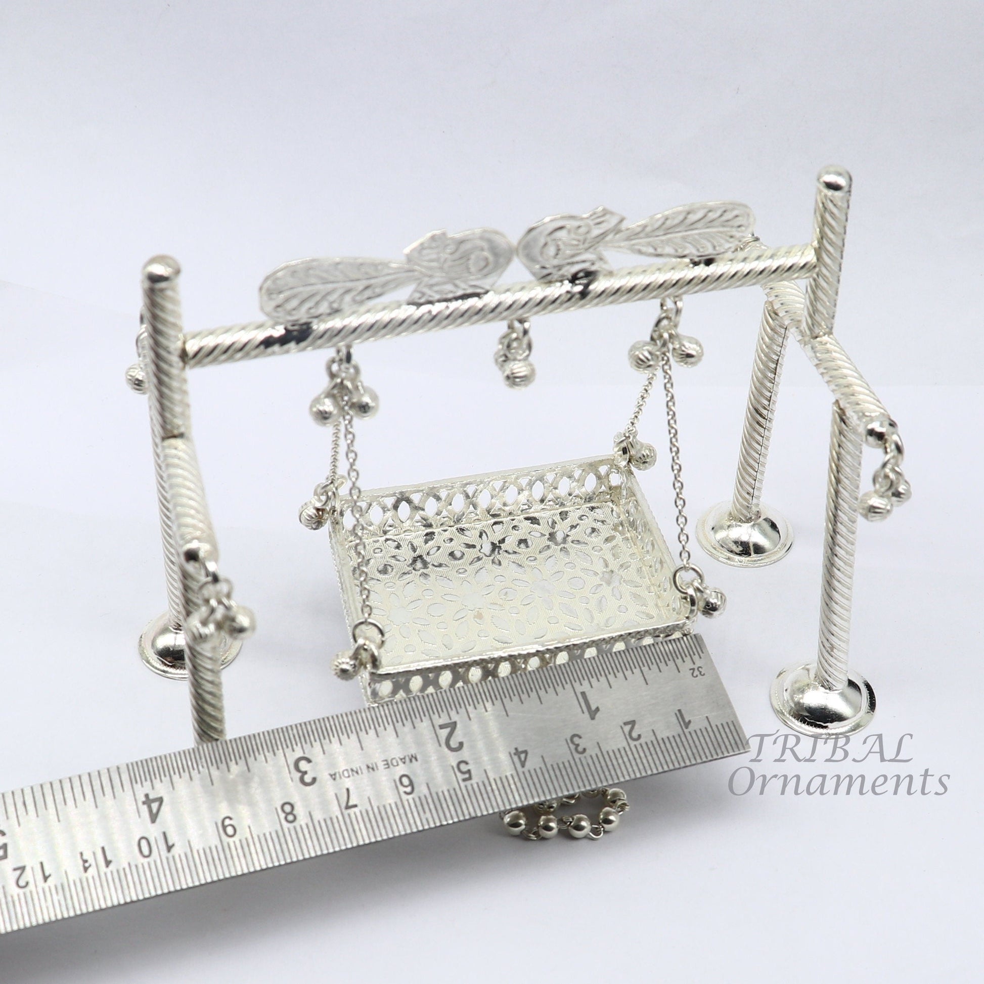 925 Sterling silver handmade Bal Gopala jhula, little Krishna swing, child krishan palana, silver jhula, laddu gopal jhula, silver art su942 - TRIBAL ORNAMENTS