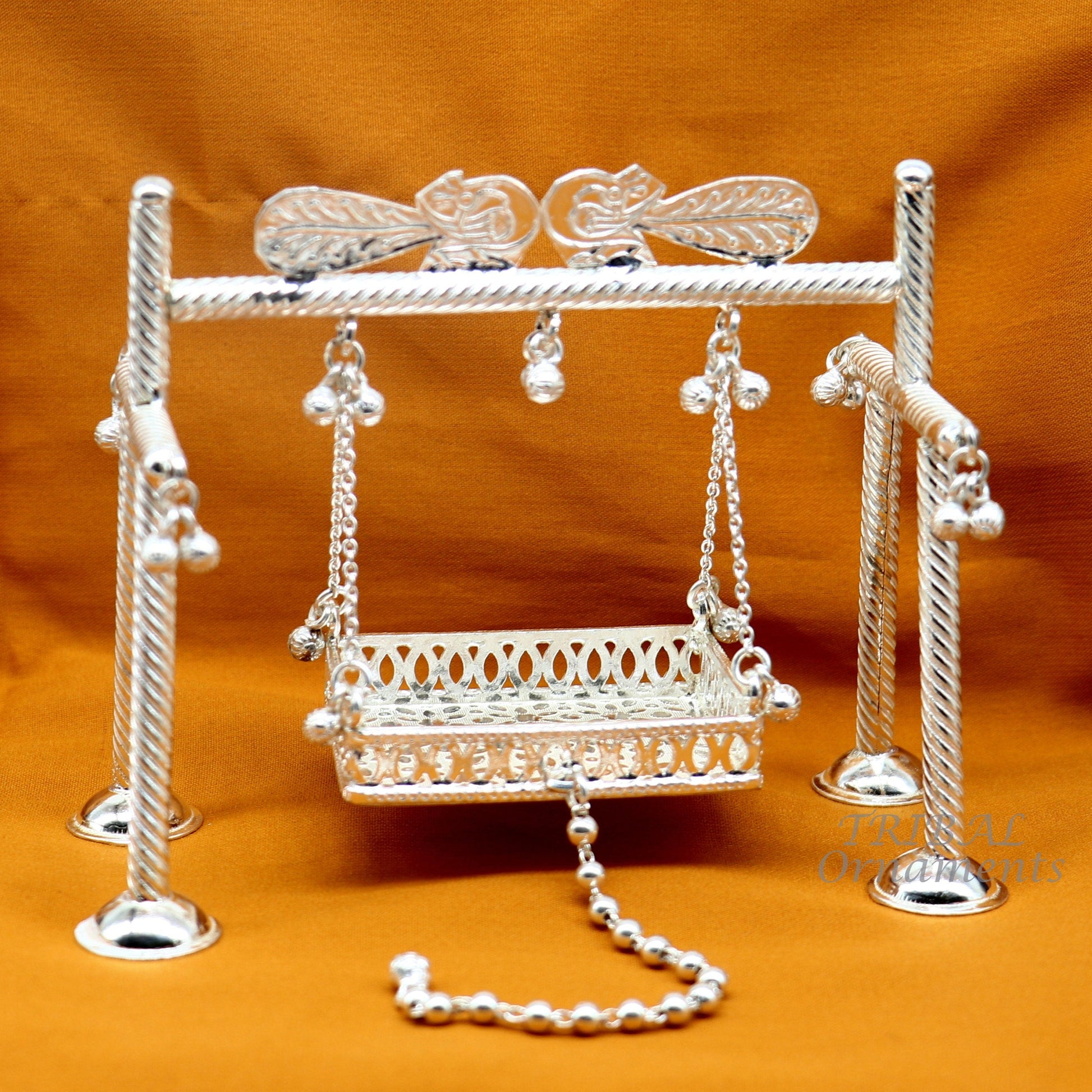 925 Sterling silver handmade Bal Gopala jhula, little Krishna swing, child krishan palana, silver jhula, laddu gopal jhula, silver art su942 - TRIBAL ORNAMENTS