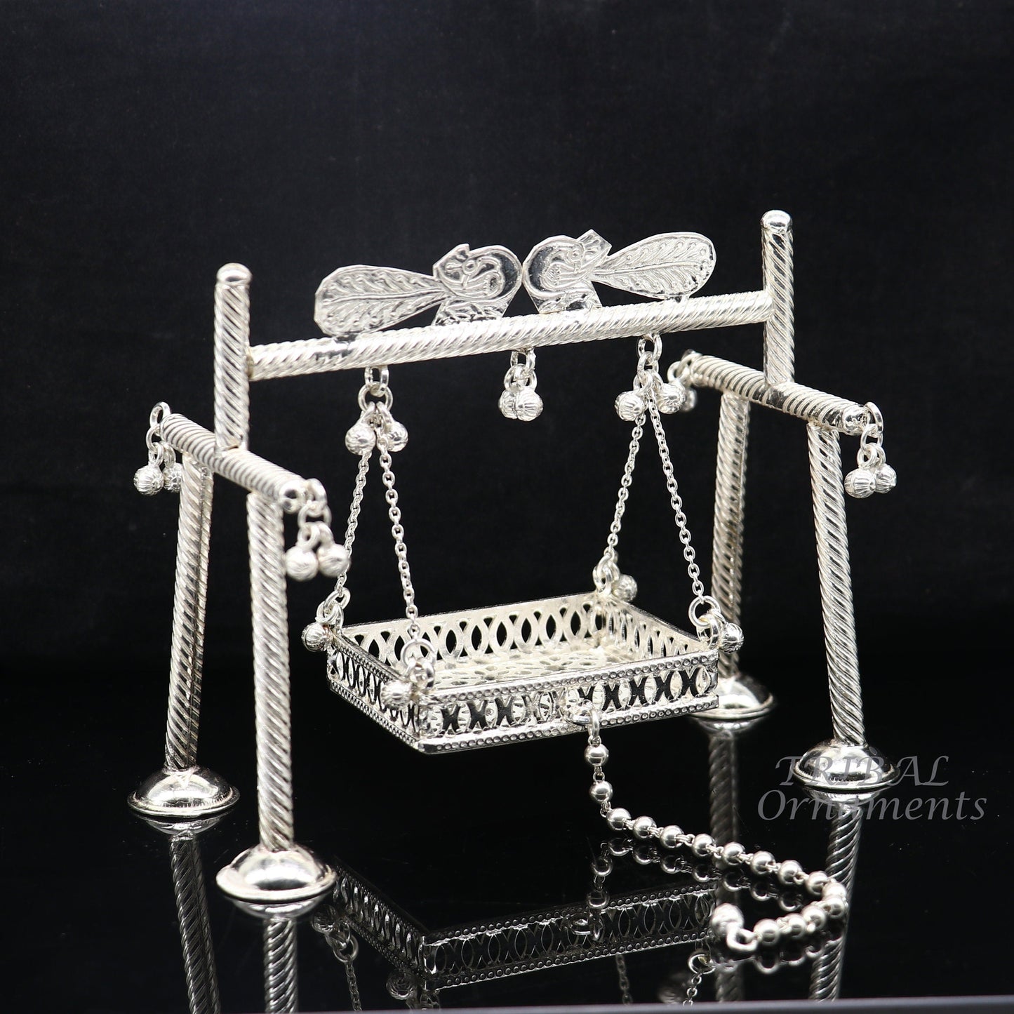 925 Sterling silver handmade Bal Gopala jhula, little Krishna swing, child krishan palana, silver jhula, laddu gopal jhula, silver art su942 - TRIBAL ORNAMENTS