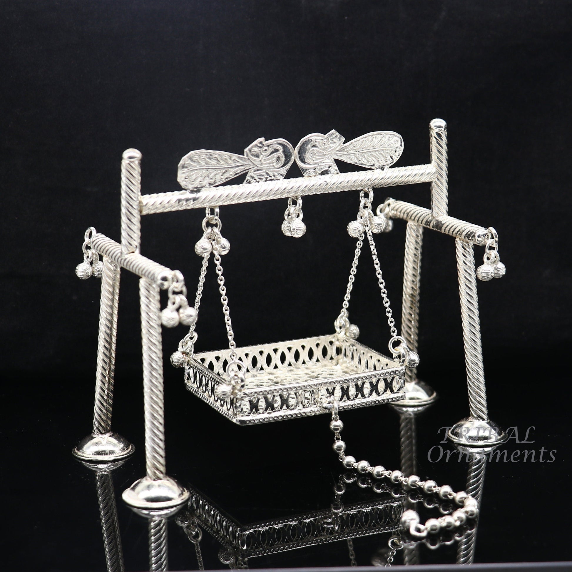 925 Sterling silver handmade Bal Gopala jhula, little Krishna swing, child krishan palana, silver jhula, laddu gopal jhula, silver art su942 - TRIBAL ORNAMENTS